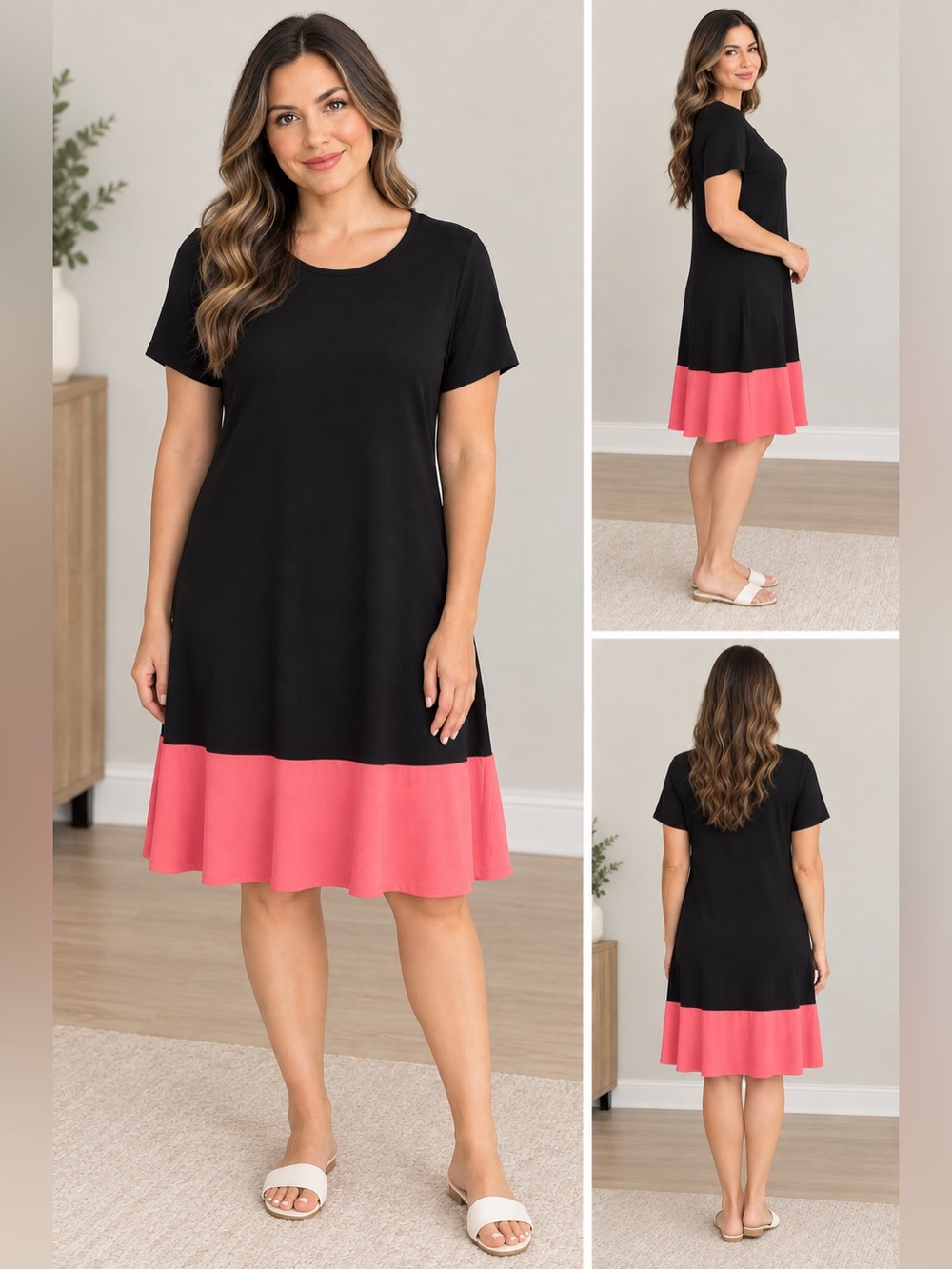 Tiana B. Black Dress with coral colored Hem